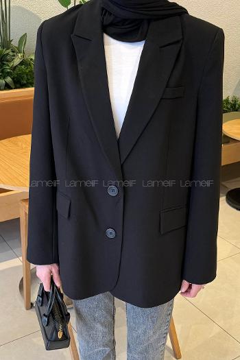 Black Jacket Collar Long Arm Viscose Fabric Jacket