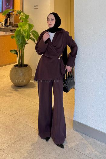 Lamelif Toka Detaylı Pantolonlu Takım Mürdüm