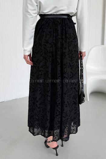 Lamelif Kemerli Cepli Tesettür Etek Siyah