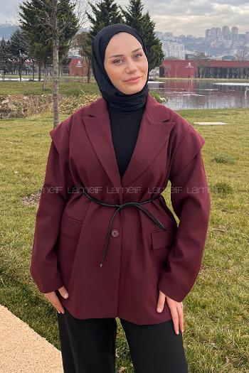 Claret Red Jacket Collar Long Arm Viscose Fabric Jacket