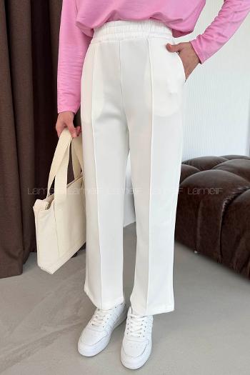 White Regular Trousers High Waist Regular Cut Bottom Tracksuit