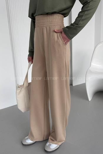 Beige Regular Trousers High Waist Regular Cut Bottom Tracksuit