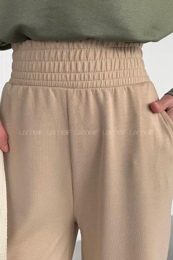 Beige Regular Trousers High Waist Regular Cut Bottom Tracksuit