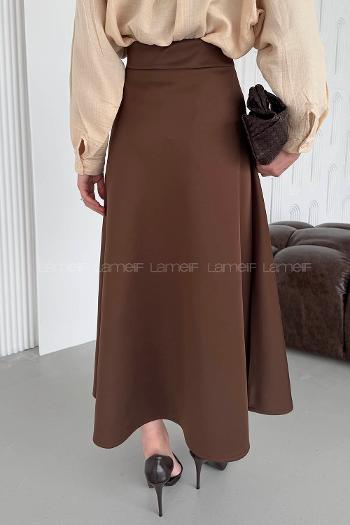 Lamelif Scuba Çan Etek Kahverengi