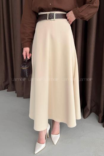 Cream Polyester Flare Skirt