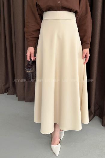 Cream Polyester Flare Skirt
