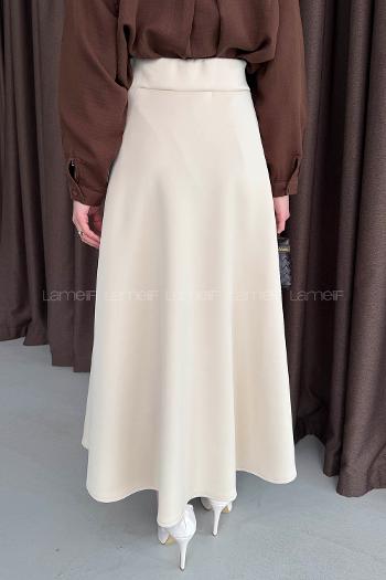 Cream Polyester Flare Skirt