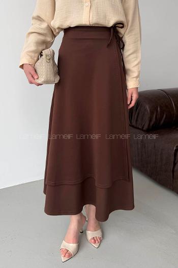 Lamelif Scuba Yandan Bağlamalı Çan Etek Acı Kahve