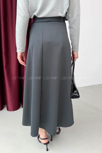 Lamelif Scuba Yandan Bağlamalı Çan Etek Antrasit