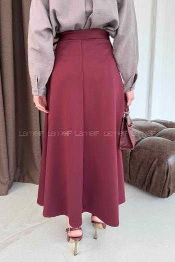 Lamelif Scuba Yandan Bağlamalı Çan Etek Bordo