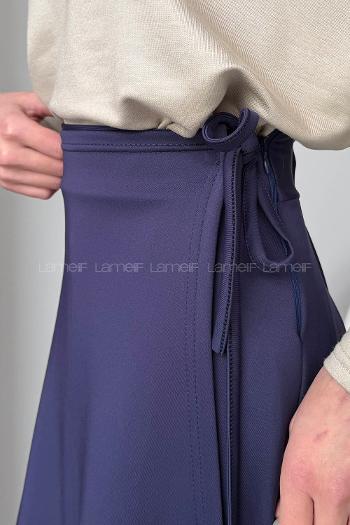 Lamelif Scuba Yandan Bağlamalı Çan Etek Lacivert