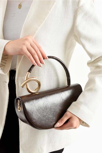 Lamelif  Aura Gold Detaylı El ve Omuz Çantası - Acı Kahve