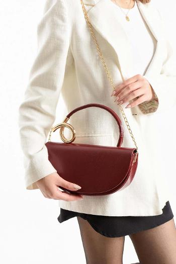 Lamelif  Aura Gold Detaylı El ve Omuz Çantası - Bordo