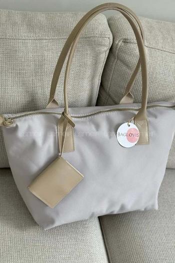 Lamelif Cüzdan Askılı Salaş Kadın Çanta Krem