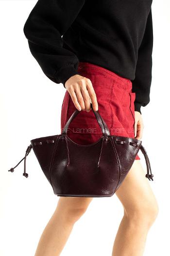 Lamelif Deri Görünümlü Kadın Kol Çantası Bordo