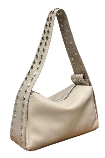 Lamelif Gümüş Nokta Detaylı Kadın Yumuşak Deri Kadın Çanta Bej