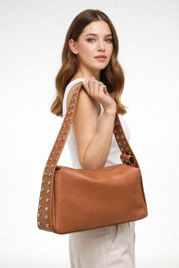 Lamelif Gümüş Nokta Detaylı Kadın Yumuşak Deri Kadın Çanta Taba