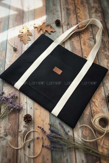 Lamelif Kadın Kanvas Büyük Boy Kol Ve Omuz Çantası Fermuarlı Siyah