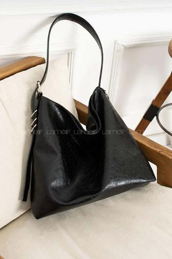 Black Buckle Skin Hand Bag Bag