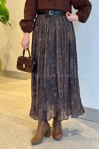 Lamelif Baskılı Etek Acı Kahve