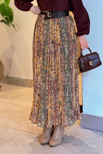 Lamelif Baskılı Etek Sarı