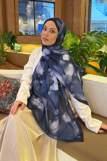 Lamelif Batik Desen Soft Şal Lacivert