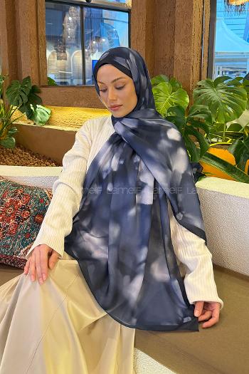 Lamelif Batik Desen Soft Şal Lacivert