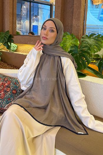 Lamelif Biyeli Müslin Şal Asker Yeşili Lacivert