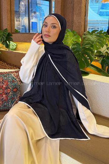 Navy Bone Cotton Fabric Straight Shawl