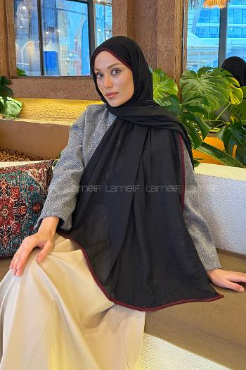 Burgundy Black Cotton Fabric Straight Shawl
