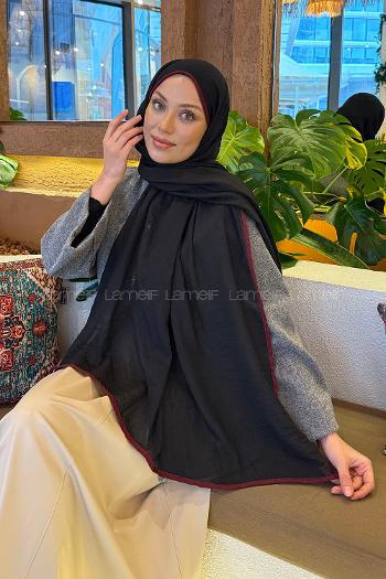 Burgundy Black Cotton Fabric Straight Shawl