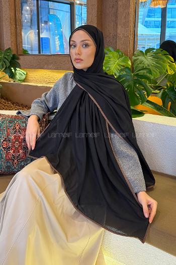 Black Brown Cotton Fabric Straight Shawl