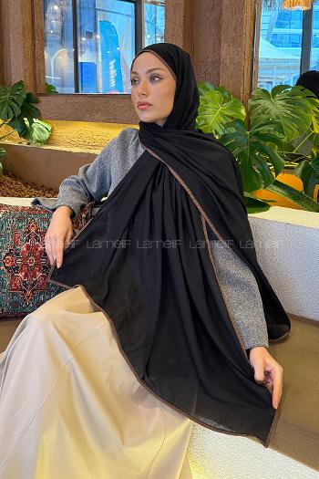 Black Brown Cotton Fabric Straight Shawl