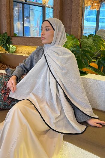 Lamelif Biyeli Müslin Şal Taş Siyah