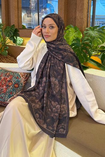 Lamelif Lotus Desen Bambu Şal Koyu Kahve