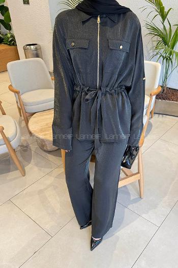 Lamelif Pantolonlu Takım Siyah