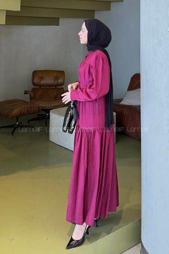 Lamelif Bağlama Detaylı Tesettür Elbise Mürdüm