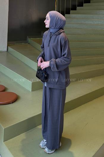 Lamelif Balance Armalı Çımalı İkili Tesettür Takım Antrasit