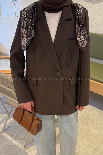 Lamelif Fular Detaylı Blazer Ceket Kahverengi