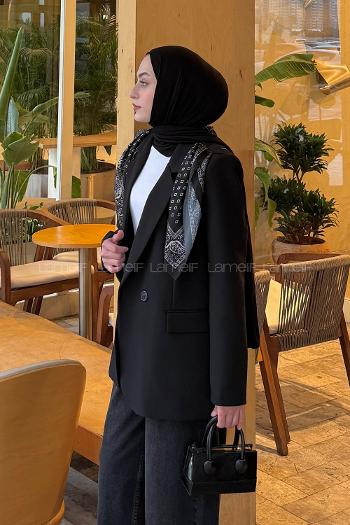 Lamelif Fular Detaylı Blazer Ceket Siyah