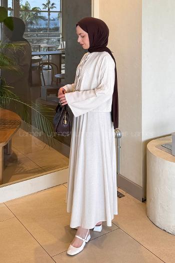 Stone Crew Neck Long Arm Linen Flared Skirt Suit