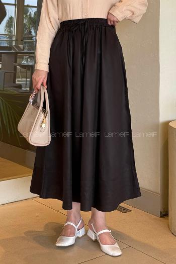 Bitter Brown Poplin Fabric Flare Skirt