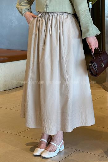 Beige Poplin Fabric Flare Skirt