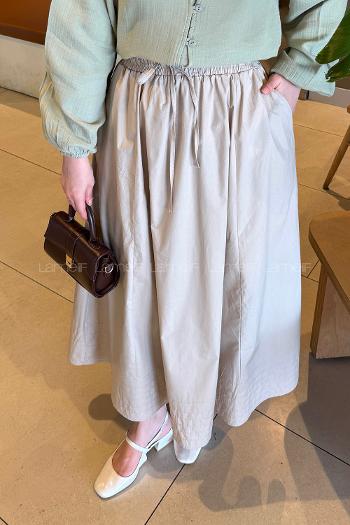 Beige Poplin Fabric Flare Skirt