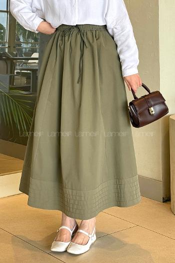 Khaki Poplin Fabric Flare Skirt