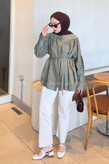 Khaki Shirt Collar Long Arm Viscose Fabric Shirt