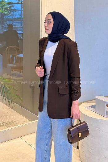 Modalamelif Kolu Büzgü Detaylı Blazer Ceket Acı Kahve
