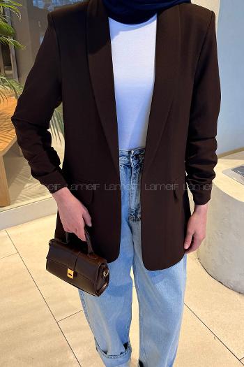 Modalamelif Kolu Büzgü Detaylı Blazer Ceket Acı Kahve