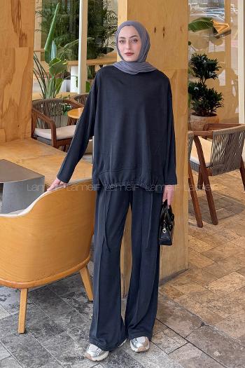 Anthracite Crew Neck Long Arm Cotton Regular Trousers Comfortable Suit