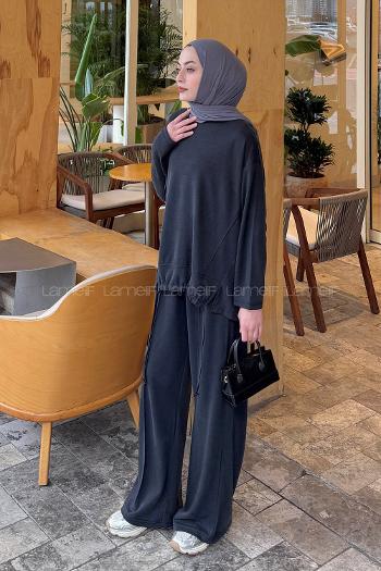 Anthracite Crew Neck Long Arm Cotton Regular Trousers Comfortable Suit
